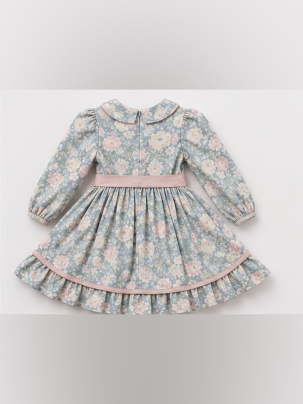 Floral Lace Collar Long-Sleeve Dress with Pink Bow - Kids